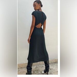 Aritzia Babaton Hampton Midi Dress Woman 4 Forest Green Open Back Side Split